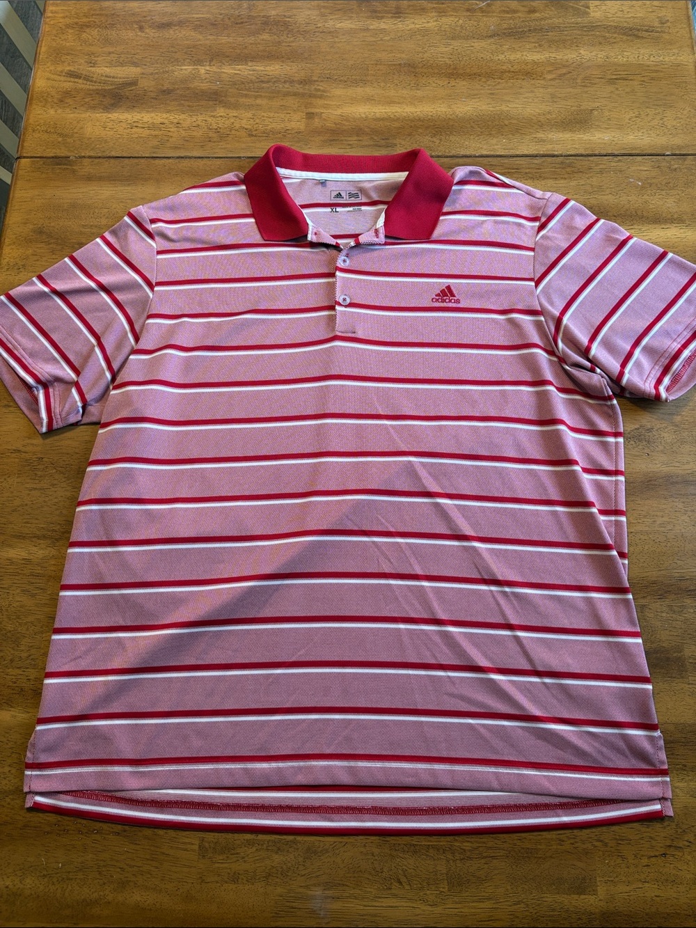 adidas Men’s Pink and Red Striped Polo Shirt